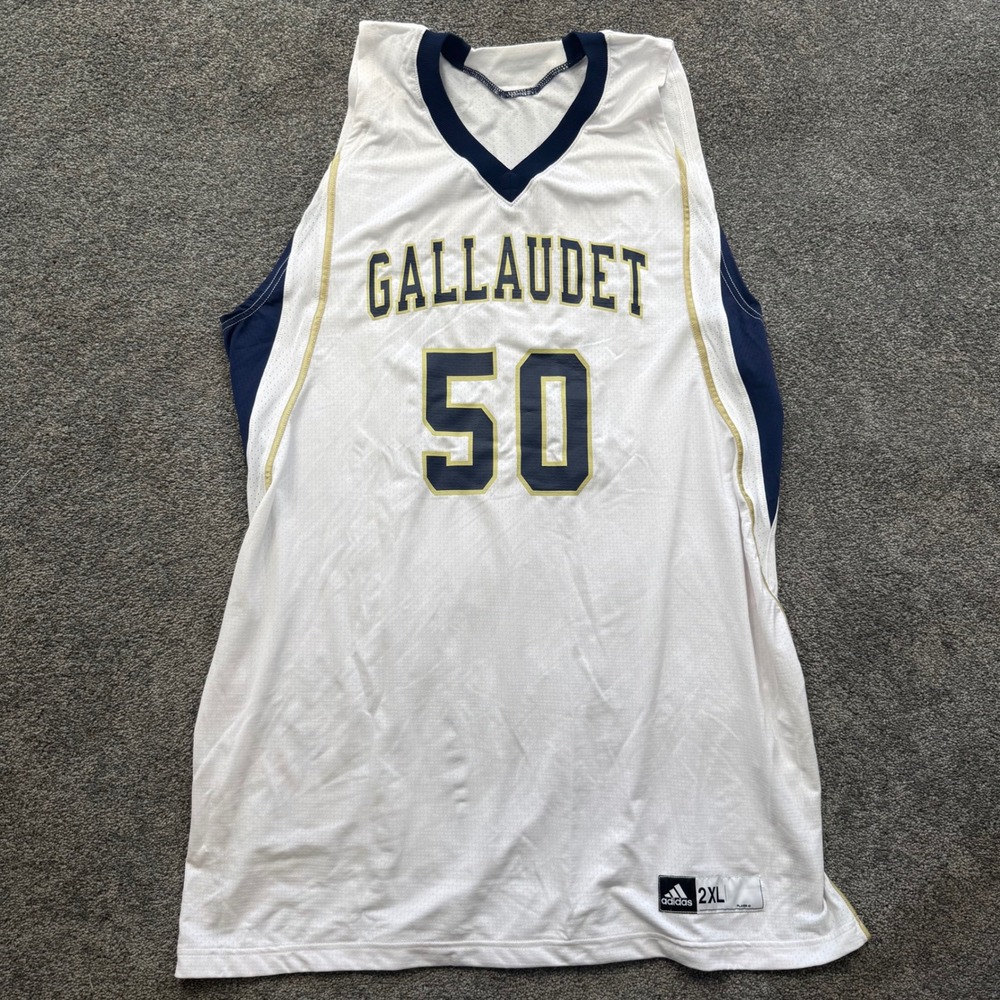 Adidas Gallaudet University Bison Basketball Jersey Mens 2XL White Navy Gold 50